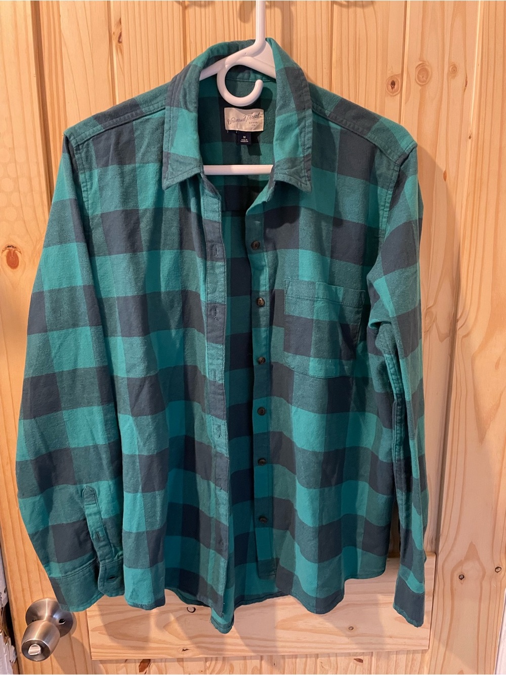 Universal Thread Teal and Dark Gray Plaid Button-Down Shirt
